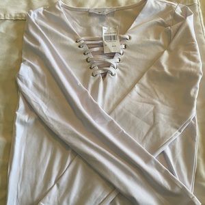 White Miss Lea Cross Chest Long Sleeve Tee.